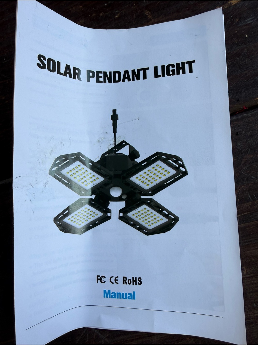 Solar Pendant Light LED 4-Panel Motion Sensor Remote - Picture 2 of 8